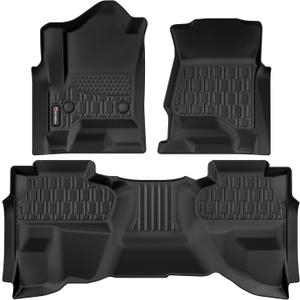 Floor Mats Compatible with 2014-2018 Chevrolet Silverado & GMC Sierra 1500 2500 3500 Double Cab, All Weather TPE Floor Liners, Custom Fit Car mats, 1st & 2nd Row, Black