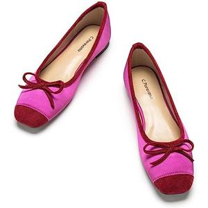 C.Paravano Women's Flats with Bowknot | Casual Slip On Dress Shoes | Comfortable Square Toe Shoes | Women Ballet Flats for Wedding Work Office Business (Hotpink, 38)