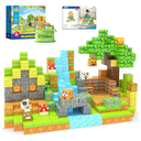 Large Magnetic Blocks 1" Building Cubes Toys for Kids Ages 4-6 5-7 8-12, Magworld Bamboo House Building Craft Construction Toy Set, Creative Sensory Toys Game Gift for 3+ Year Old Boys Girls