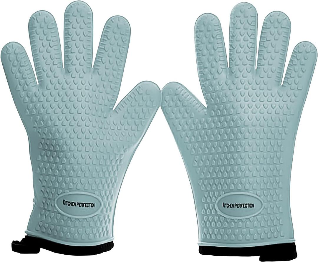 KITCHEN PERFECTION Silicone Smoker Oven Gloves For Women -Extreme Heat Resistant BBQ Gloves -Handle Hot Food Right on Your Smoker Grill Fryer|Waterproof Oven Mitts Grill Gloves |Superior Set+3 Bonuses (One Size Fits Most, Aqua)