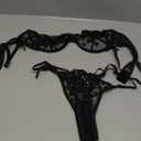 Lilosy Sexy Underwire Cute Push Up Strappy Embroidered Mesh Sheer Lingerie Set See Through Panty Bra (Medium, Bow Black)