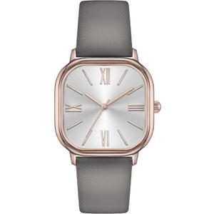 Bisley Women Square Watch Leather Strap Easy to Read Waterproof Watch (Grey/Rose Gold)