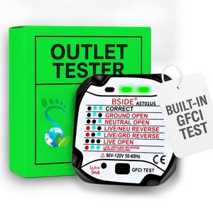 Earth Potential Outlet Tester for Standard US 110v Electrical Outlets Checks Live, Neutral & Earth Connections & Polarity with Automatic Status Display Includes a GFCI Tester