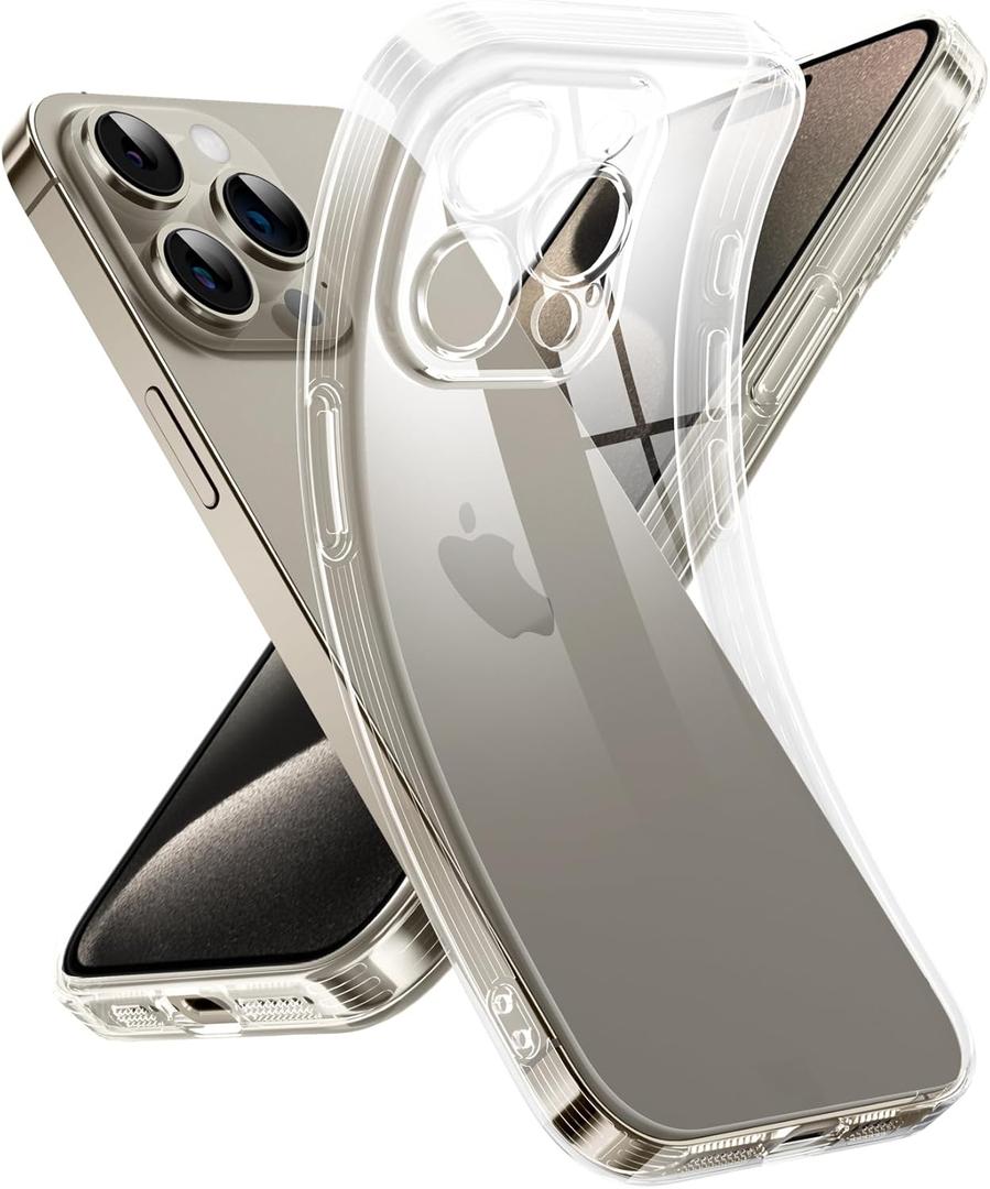 Supdeal Crystal Clear Case for iPhone 15 Pro, [Not Yellowing] [Camera Protection] [Military Grade Drop Tested] Transparent Shockproof Protective Phone Case Soft Silicone Slim Cover, 6.1", Transparente