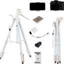 Fotopro 60" White Camera Tripod for iPhone with Remote Lightweight Aluminum Phone Tripod with 3-Way Pan Head, Adjustable Phone Mount & Carry Bag Portable Travel Tripod for Canon, GoPro, Vlogging