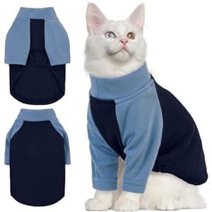 T'CHAQUE Cats Sweater Sphynx Cat Clothes, Cat Sweaters for Cats Only, Hairless Cat Shirt Soft Kitten Clothes Cute Cat Pajamas Pet Clothes with Sleeves Pullover Cats Shirt, Blue, X-Large