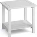 2-Tier Adirondack Outdoor Side Table, 16.6" Acacia Weather-Resistant End Table with Shelf for Patio, Garden, Lawn, Living Room (White)