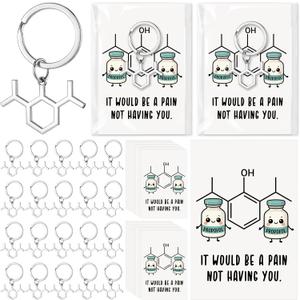 Fuyoooo 20/30 Sets Nurse Appreciation Gifts Anesthetist Appreciation Keychain Propofol Molecule Keychain with Thank You Cards