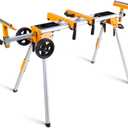 Portable Miter Saw Stand with 6.75 in Wheels 330 lbs Load Capacity Heavy Duty Universal Mitre Saw Stand Tool Storage Trays WK-MS080 (Silver,yellow)