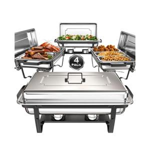 sifer Chafing Dishes for Buffet 9Qt 4 Pack [Multi-Size Food Pans] | Chafing Dishes with 80% Faster [Screwless Installation] and Stacking Design [Easy Storage] for Fathers Day Party/Wedding
