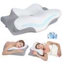 Cervical Neck Pillow, Memory Foam Pillows for Neck and Shoulder Pain Relief, 2 Heights Ergonomic Pillow with Breathable Ice Silk Cover, White
