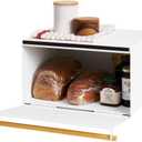 Yamazaki Home Bread Box Keeper Holder Container, Metal Bread Holder Saver, Slim Space Saving Counter Storage Steel + Wood White