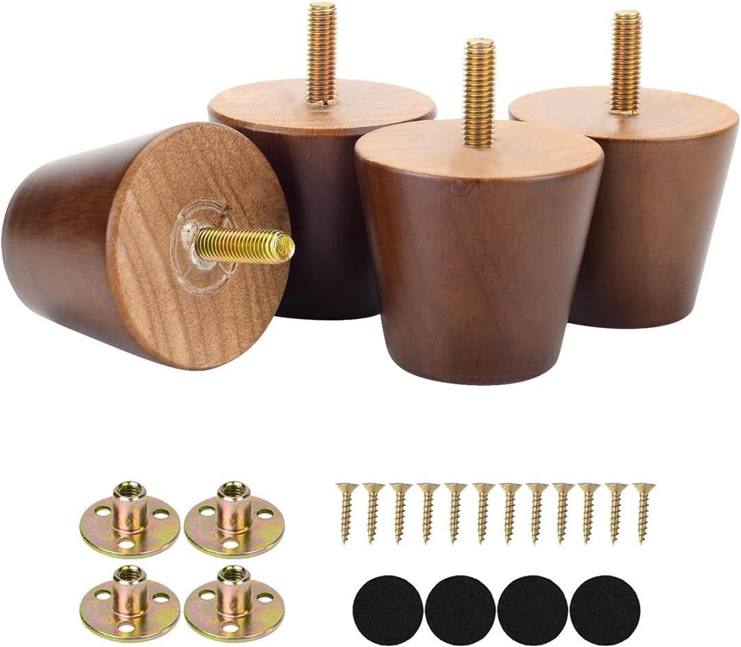 Maricome 2 Inch Furniture Feet Set of 4 Replacement Furniture Legs Predrilled M8 Bolt Short Small Wooden Legs for Chair Dresser Cabinet Ottoman Screw in