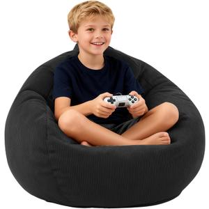 LPMOERA Bean Bag Chair Memory Foam Bean Bag Chairs for Kids/Teens with Filling Round Kids Bean Bag Chair for Living Room Bedroom College Dorm Reading Chair (Black)