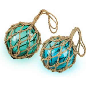 SAILINGSTORY Glass Fishing Float Nautical Decorative Glass Ball Buoy Coastal Beach Decor 8" Sky Blue Aqua Set of 2 Pack