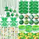 DMIGHT 188Pcs St. Patrick's Day Accessories Party Favor Set, Necklaces, Shamrock Glasses, Mustaches, Bracelets, Badges, Tattoo Stickers, Coins for Irish Party Supplies