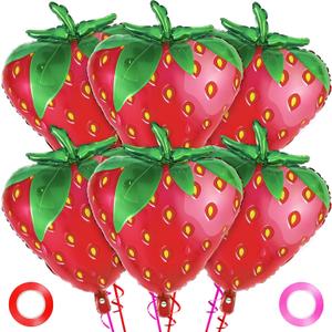 Strawberry Balloons, 6 Pcs Sweet Fruit Balloons for Birthday Party Decorations, Strawberry Foil Balloon for Strawberry Themed Party Baby Shower Gender Reveal