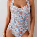 B2prity One Piece Swimsuit for Women Tummy Control Bathing Suits Ruched Slimming Swim Suit Push Up Tie Back Swimwear (XXL)