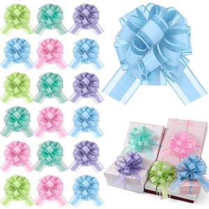 WILLBOND 20 Pieces 6 Inch Pull Bows Gift Wrapping Ribbon Pull Bows for Valentine Wedding Baskets Christmas Multicolor Wrap Accessory for Gift Present Holiday Decor(Bright Colors)