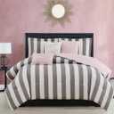 Juicy Couture Cabana Stripe Reversible Bedding Set - King Size - Grey and White Stripe Print  6 Piece Set  Includes 1 104" x 90" Comforter, 3 Decorative Pillows, 2 Shams