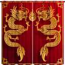 Golden Dragon Curtains Asian Tradition Elements Chinese Dragon Red Background Blackout Window Drapes Living Room 2 Panels 42x63in