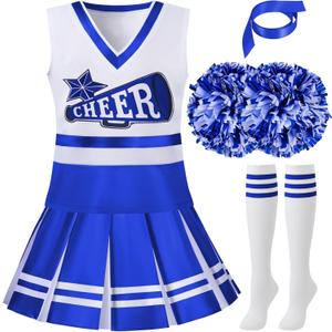 Spooktacular Creations Cheerleader Costume for Girls, Kids Halloween Cheerleader Outfit, Cheer Uniform for Dress Up Parties (X-Large(12-14 yrs), Blue)