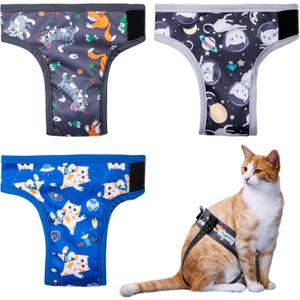 Leekalos Reusable Washable Cat Diapers (3 Pack) - Highly Absorbent Cat Diapers - Size Adjustable Diapers for Female Cats & Male Cat Easy to Put on Diapers (Large, Cats)