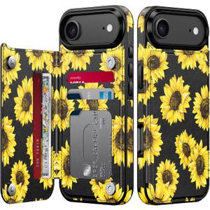 LETO for iPhone Air Wallet Case, Flip Folio Leather Kickstand | Card Slots Holder - Fashionable Flower Designs - Shockproof Protective Phone Cover for Women and Girls