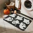 TYUU Halloween Bath Mat, Thin Halloween Bathroom Rug Non Slip Quick Dry Ghost Bath Mat Fits Under Door Thin Floor Mat Halloween Decor, 24''x36'', Ghosts Black