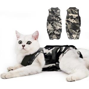 Cat Recovery Suit for Male and Female Surgical Post Surgery Soft Cone Onesie Shirt Clothes Neuter Licking Protective Diapers Outfit Cover Kitten Spay Collar(S, Camouflage)