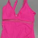 SUUKSESS Women Sexy Mesh Tummy Control Swimsuit Push Up High Waisted Bathing Suit (Medium, 10 Hot Pink)