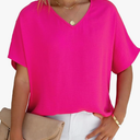 Allimy Women Summer Casual V Neck Textured Blouses Loose Short Sleeve Tops, Small 2 Pack