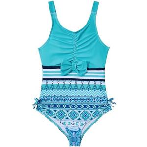 Century Star Girls Bathing Suit One Piece Swimsuit for Kids Cute Bow Striped Swimwear for 4-13 Years, M