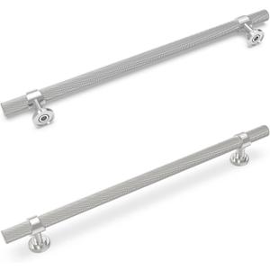 10 Pack 15 Inch Cabinet Pulls knurled Brushed Satin Nickel Kitchen Cabinet Handles Aluminum and Zinc Alloy Drawer Pulls Solid Cabinet Hardware, 15'' Hole Center(381mm), Brushed Satin Nickel, 10