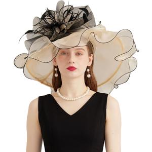 Women's Kentucky Derby Church Dress Hat Wide Brim Leaf Flower Bridal Shower Hat (03-apricot)