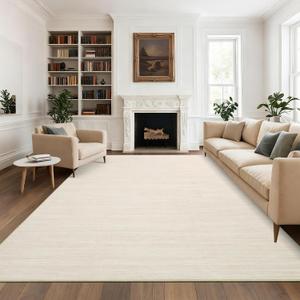 9x12 Area Rugs for Living Room Washable Solid Large Bedroom Rugs Non Slip Soft Modern Abstract Dining Room Throw Carpet Minimalist Classic Plain Area Rug for Nursery Kitchen Home Office, Ivory 9x12