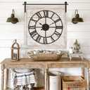 Vintage Barn Door Wall Clock - Distressed White Wash Finish, Large Rustic Farmhouse Wood Clock for Home, Wall and Farmhouse Dcor, 24x23.6 Inches
