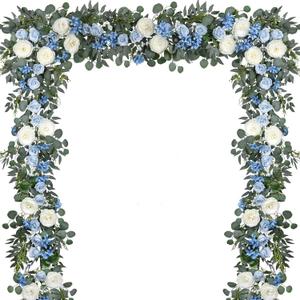 DearHouse 2Pcs Artificial Peony Flower Garland and - Silk Peony Garland with Flowers and Eucalyptus for Wedding Party Table Decoration,6ft/Strand (Blue)