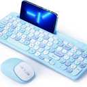 Bluetooth Keyboard and Mouse Wireless, MultiDevice Rechargeable Keyboard and Mouse Combo with Phone Holder (Bluetooth 5.0+3.0+2.4GHz) Quiet Ergonomic Compatible with Mac/Windows/iOS/Android (Blue)