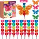 Feltom 28 Pack Valentines Day Gift Cards for Kids with Stacking Heart Pencils, Valentines Day Gifts for Kids Boys Girls, Valentine School Classroom Party Favor Exchange Prizes Toys Set