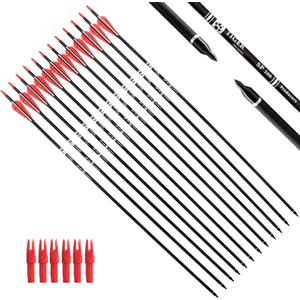 30Inch Carbon Arrow Practice Hunting Arrows with Removable Tips for Compound & Recurve Bow(Pack of 12) (Red White)