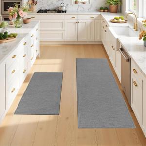 Pauwer Kitchen Rugs Sets of 2, Non Slip Machine Washable Kitchen Mats for Floor with Rubber Backing, Quick Dry Absorbent Durable Soft Runner Rugs for Sink, Hallway, Laundry, Light Grey