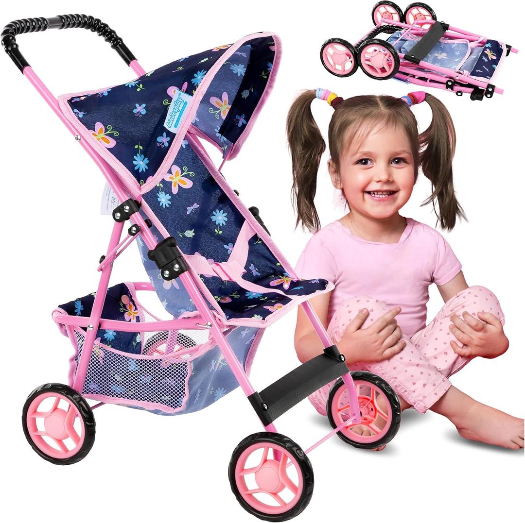 Baby Doll Stroller | Pram for Girls | Umbrella Stroller for Kids - Lightweight Play Carriage for Toddler Ages 2+ Years | Baby Doll Accessories with Storage | 22.05-Inch Handle Height, Model KP0280I