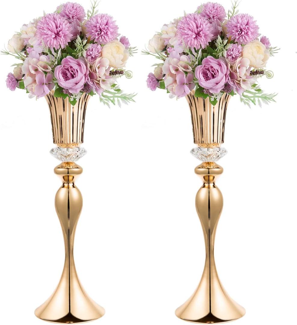 Metal Trumpet Wedding Flower Vases, 22" Tall Elegant Table Centerpiece Vases, Gold Flower Arrangement Stands for Anniversary Ceremony Birthday Party Event Wedding Home Decoration (Gold, 22"-2pcs)