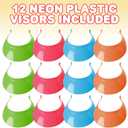 ArtCreativity Neon Plastic Visors, Set of 12, Sun Visors for Kids and Adults in Assorted Neon Colors, Sun Protection Hats with a Universal Fit, Outdoor Party Favors, and Retro Costume Accessories