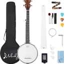 5 String Banjo Mini - Mulucky 26 Inch Travel Banjo Sapele Body Closed Solid Back Beginner Kit With Gig Bag Picks Strings Strap - B806