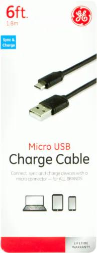 GE Micro USB Charge Cable - Black, 6 ft 