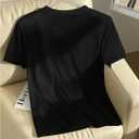 GORGLITTER Women's Pearl Beaded Top Dressy Short Sleeve T Shirts Crew Neck Summer Causal Tee Tops Trendy (Black, M)