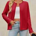 Saodimallsu Womens Lightweight Cardigans Open Front Long Sleeve One Button Casual Crewneck Loose Knit Shrug Sweater (Red)
