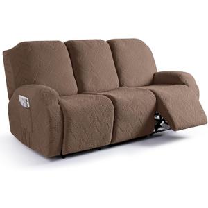 Ruaozz Recliner Sofa Covers Recliner Chair Covers Couch Covers for Reclining Couches with Pockets Washable Furniture Protector with Elastic Bottom (3 Seater, Brown)